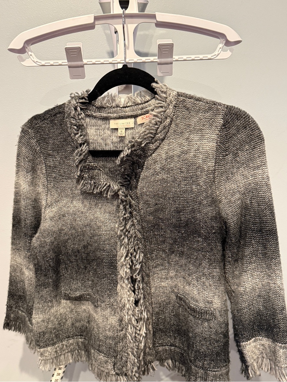 The Limited Gray Ombre Fringe Open-Front Cardigan